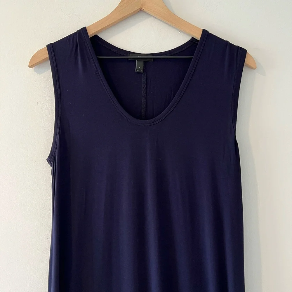 J Crew maxi tank‎ dress small navy blue side slit scoopneck stretch jersey C1536